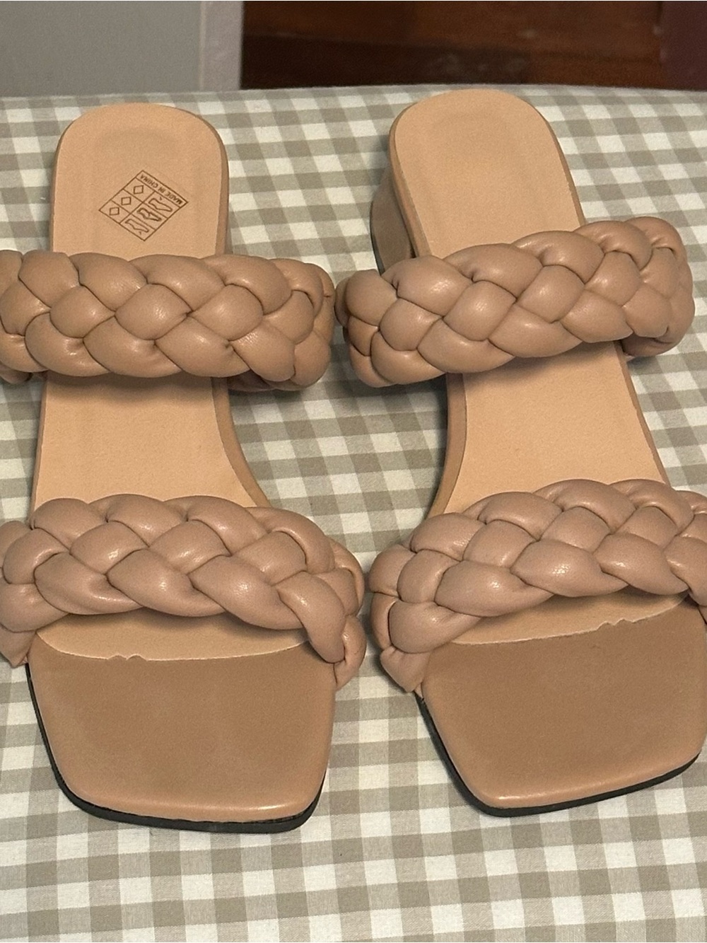 Braided Double-Band Slide Sandals — Nude